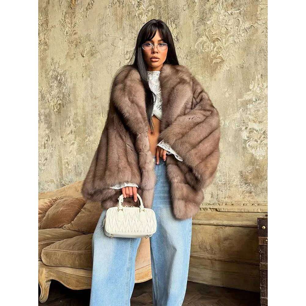 2025 Winter Warm Faux Fur Jackets Women Fashion Loose Pleated Coats Chic High Street Female Long Sleeves Fluffy Lapel Outerwears