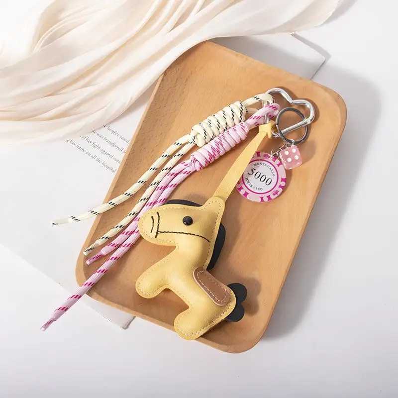 1 Piece Leather Pony Keychain Braided Rope Backpack Pendant For Phone Bag Hanging Accessories DIY Decoration 111