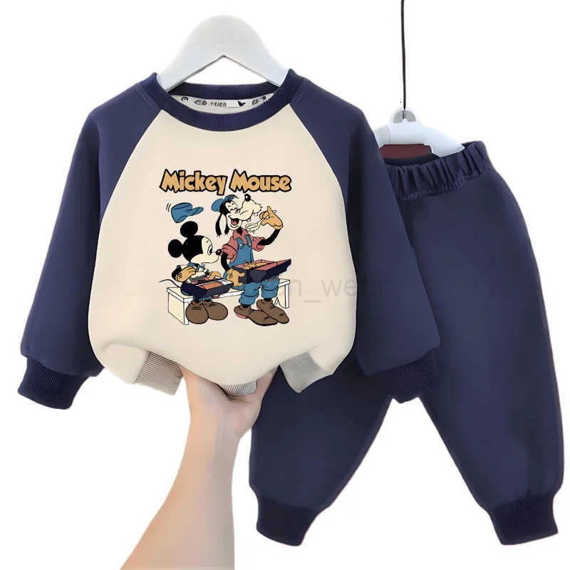 Disney Boys Casual Hoodies and Trousers 2PC Sets Spring Fall Mickey Printed Kids Sweatshirts Set Children Spliced Tracksuit H251022