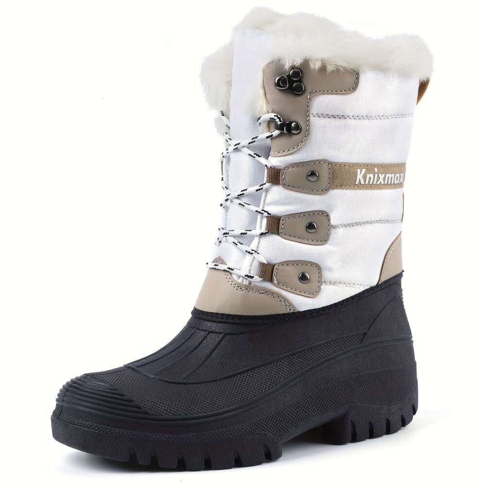 KNIXMAX Women&Apos;S Snow Boots, Faux Fur Lined, Lace-Up, Low Heel, TPR Sole, Stable Yard For Outdoor Walking, Hunting, Horse Riding - Black, Casual S