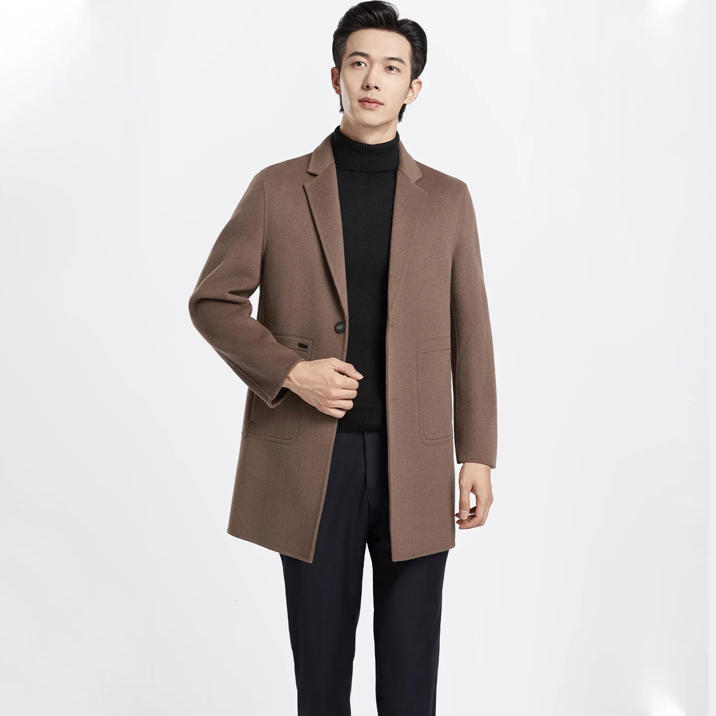 Mens 100 Wool Blend Overcoat BritishInspired MidLength Trench Coat for AllWeather Smart Casual Wear 251015