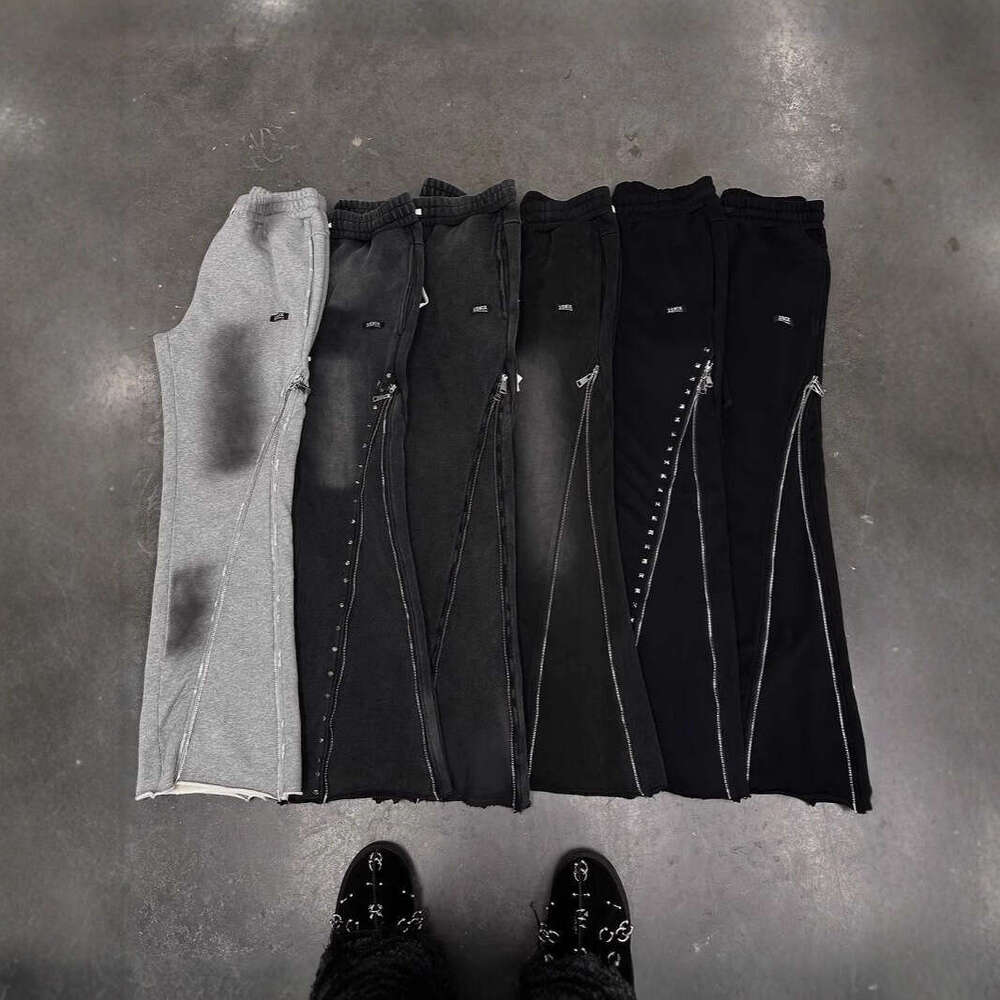 Early Spring New Long Pants Heavy Knit Zipper Design Street Style Niche Fashion Vintage Unisex Threaded