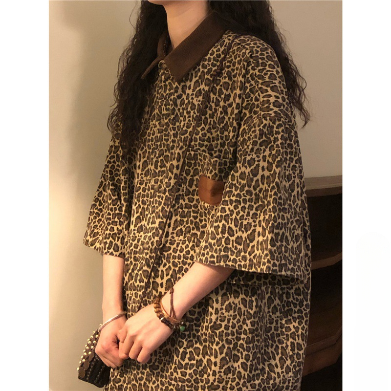 2025 New American Retro Loose Street Designer Leopard Pattern Short sleeved Shirt for Men and Women Couples