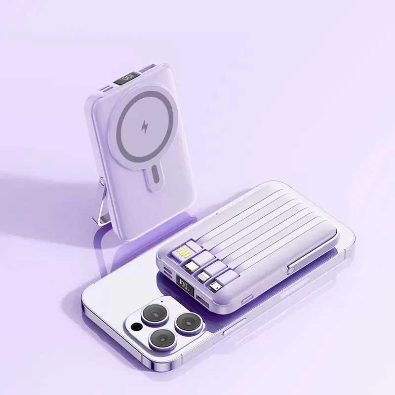 Fast Charging Portable BatteryPower Bank 10000mAh with Stand and 4 Cables Wireless Magnetic Charger for iPhone 1413ProMini J251114