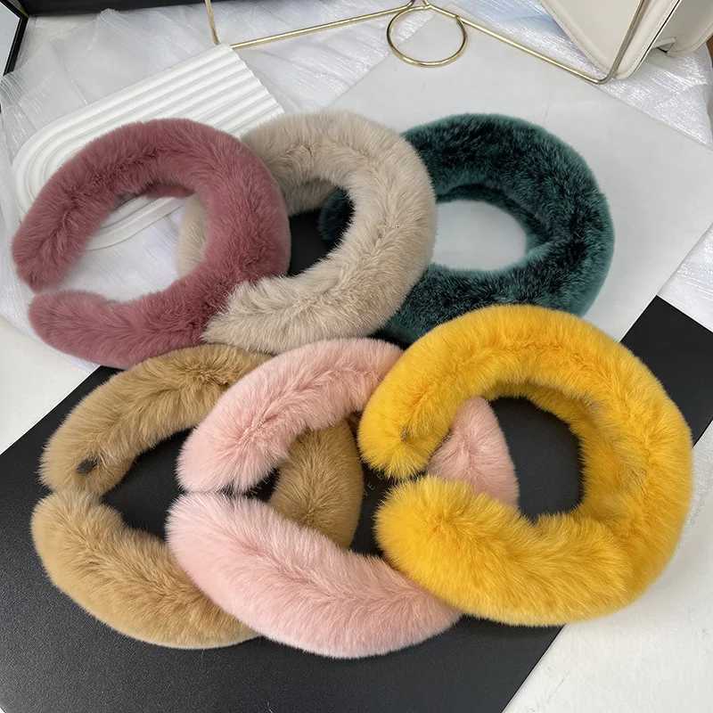 New Luxury Lady Winter Real Fur Headband For Women Hair Accessories Solid Head Wraps Warm Furry Fur Headband For Girls Gift V251022