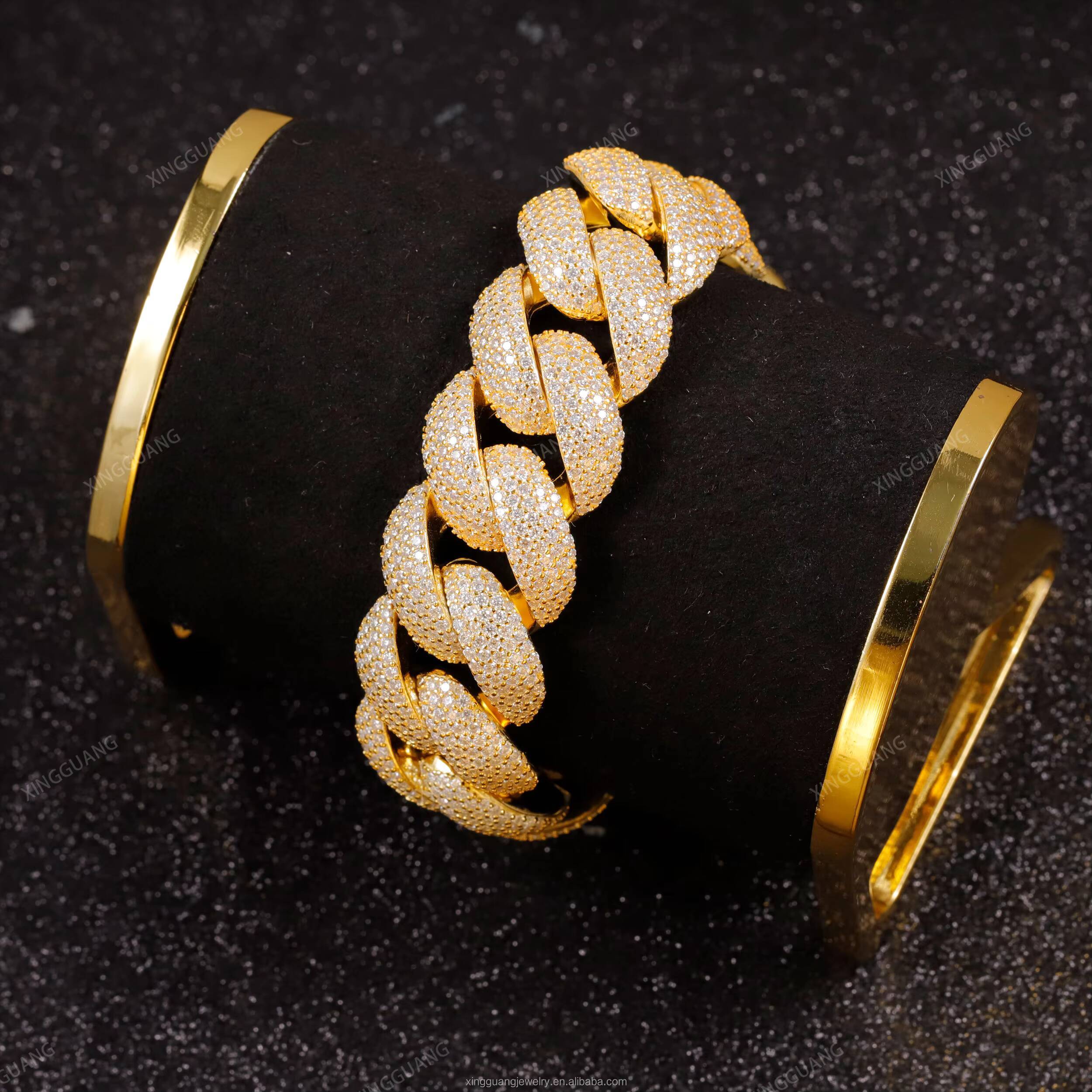 Heavy Fine Jewelry Mens Chain 22mm 5rows Cuban Lidynamic Bracelet Yellow Gold Plated Silver Full Iced Out Moissanite Chains Bracelet