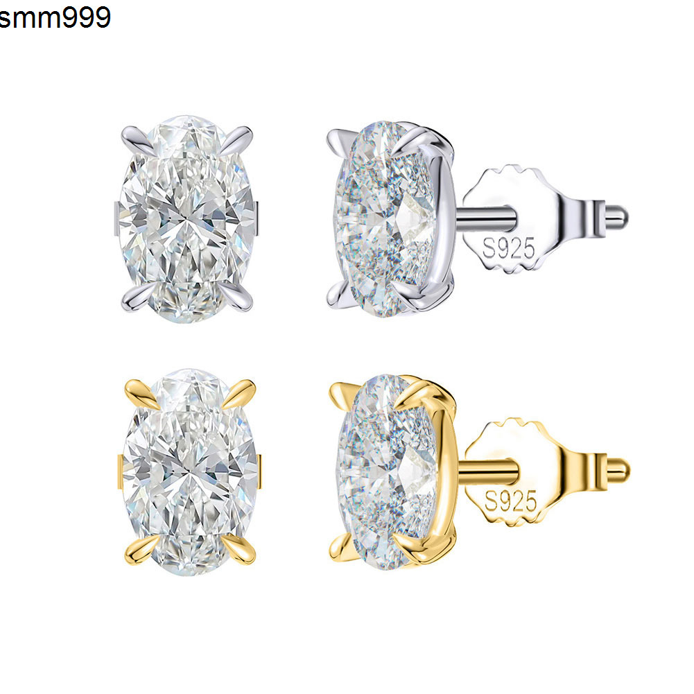 moissanite earrings SMOE02 RINNTIN Oval Cut 1CT 2CT 3CT D Color Vvs Moissanite Earrings 925 Sterling Silver Moissanite Stud Earrings for Women Men
