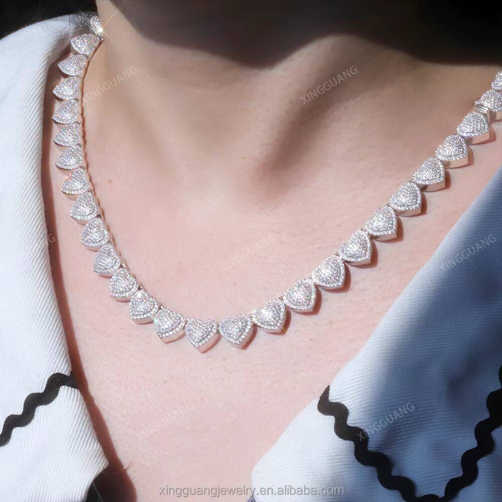 Cuban Jewelry Heart Shape 10mm VVS Cuban Lidynamic Necklace Moissanite Tennis Lidynamic 925 Silver Moissanite Chain VVS Diamond Chains