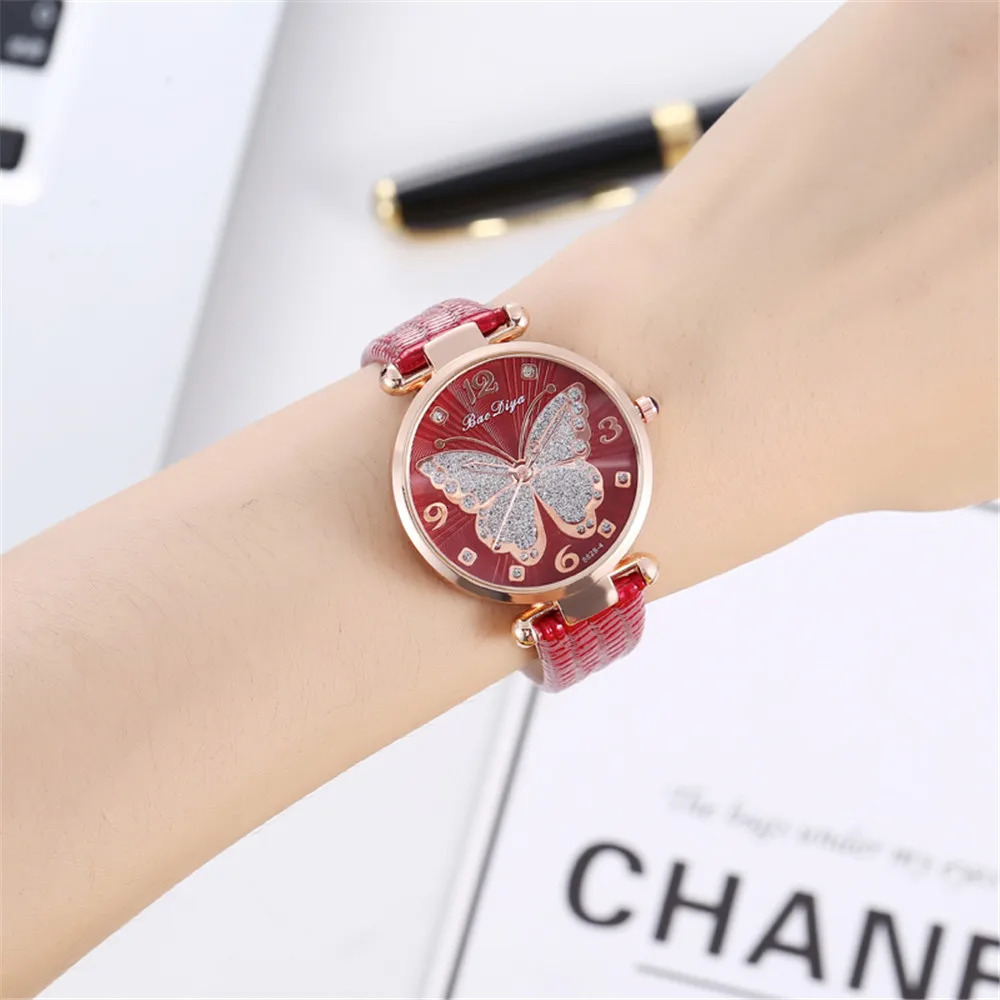Butterfly Diamond Dial Women Quartz Watches Fashion Casual Ladies Wristwatches Simple Woman Leather Clock Montre Femme 251027