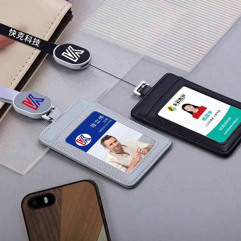 2025 Real Leather Work Card Cases ID Certificate Holder with Retractable Badge Reel Lanyard 251023