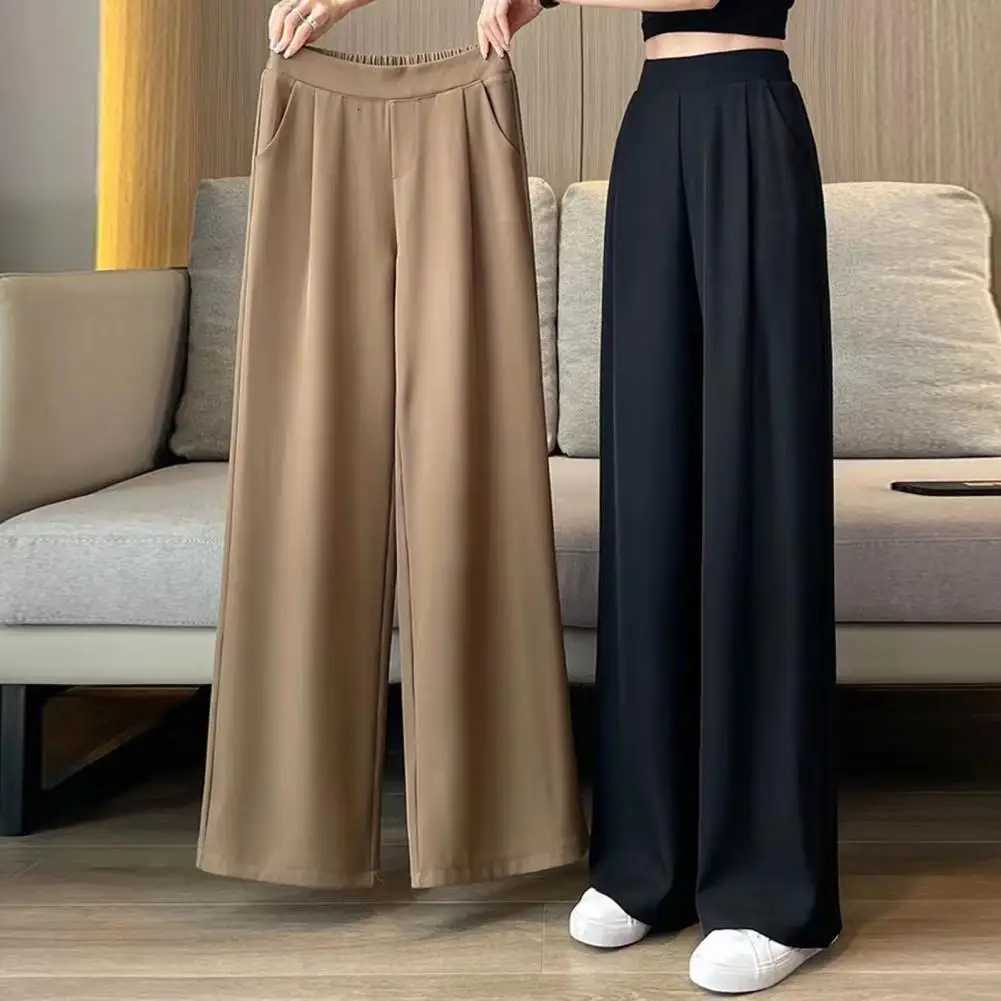 Loose Pants Stylish Womens Wide Leg Pants with Pockets for Office Wear Casual Outfits Solid Color High Waist Relaxed FitT251022