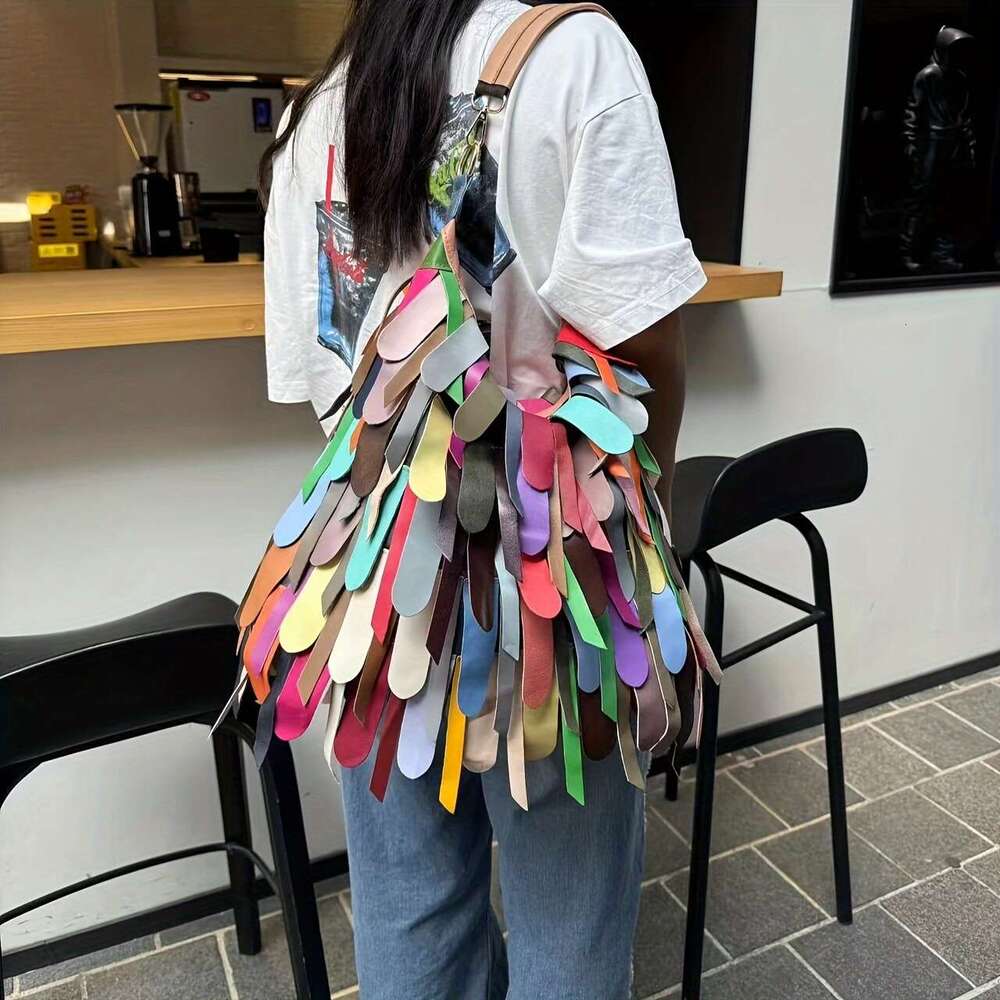 European And American Style New Genuine Leather Cowhide Women's Bag, Retro Tassel Ing, One-Shoulder, Cross-Body Large-Capacity Dopamine Noodle Ba