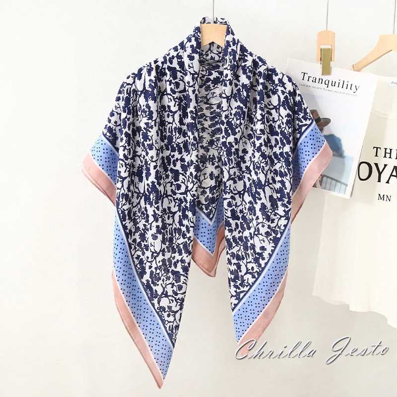 Autumn Winter Fashion Floral Dot Printed Cotton Feeling 110cm Square Travel Beach Shawl Women Hijab Scarf J251118