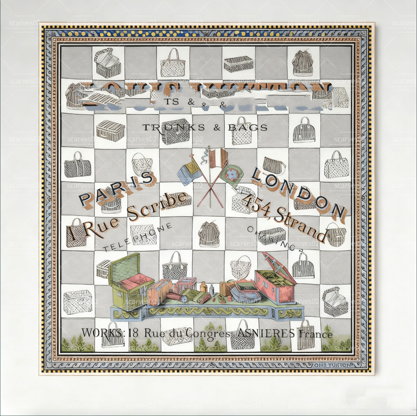 M96657 DAMIERGRAM 90 Print Designer Wer Imitate Silk Scarf Headband For Women Fashion Long Handle Bag Scarves P Shoulder Tote Lage Ribbon Head Wraps 90X90cm