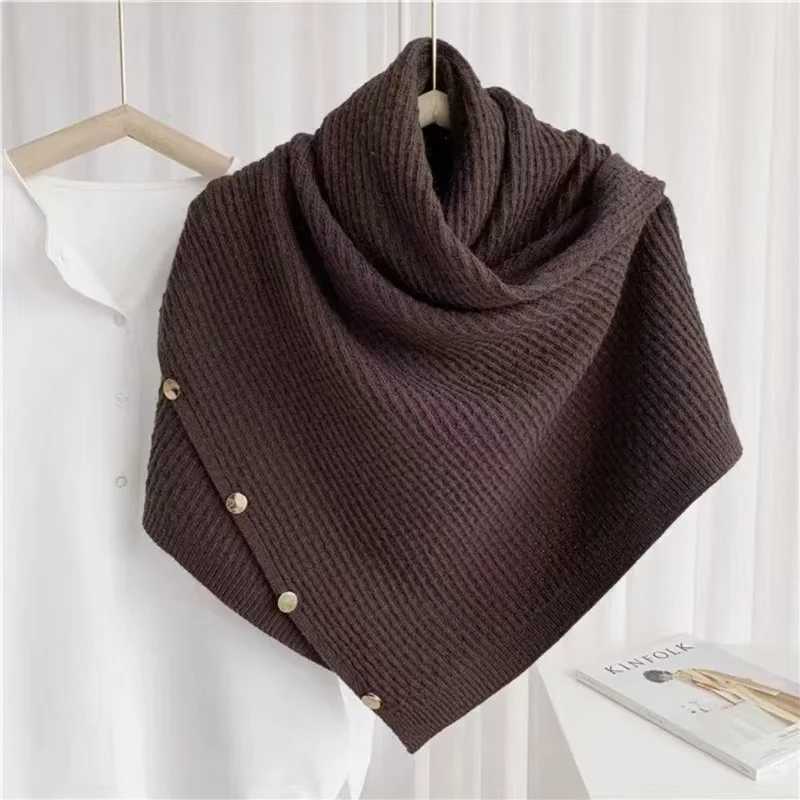 25Warm Knitted Plain Color Scarf Thick Single Breasted Wool Hot sale Shawl Wrap Women Cape Open Side Woven Cardigan Poncho Stole J251129