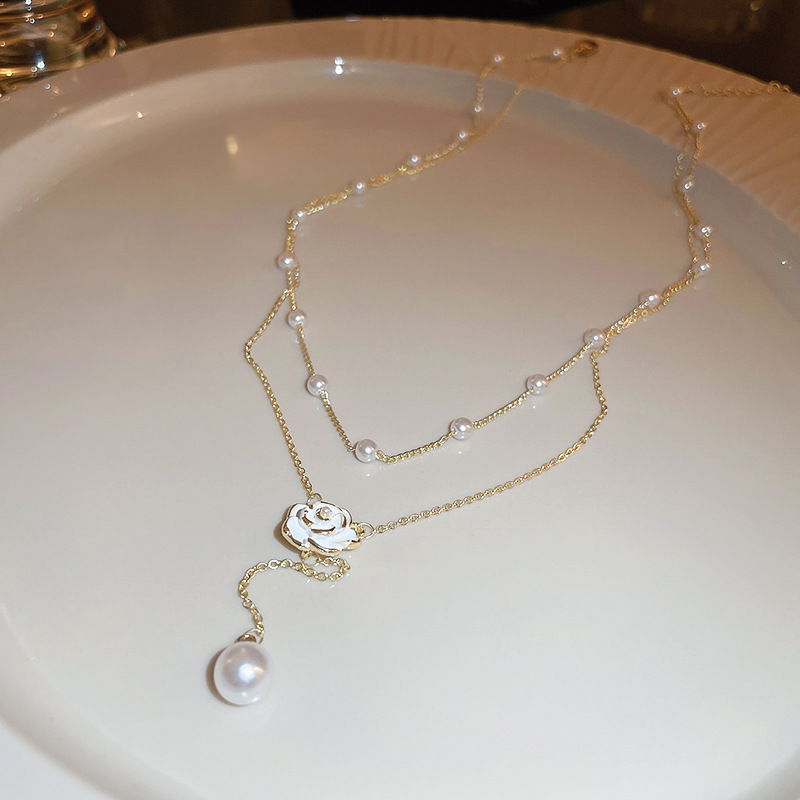 Sweet Temperament Camellia Necklace Simple Fresh Double Layer Clavicle Chain Light Choker New Style Jewelry for Women - view 5