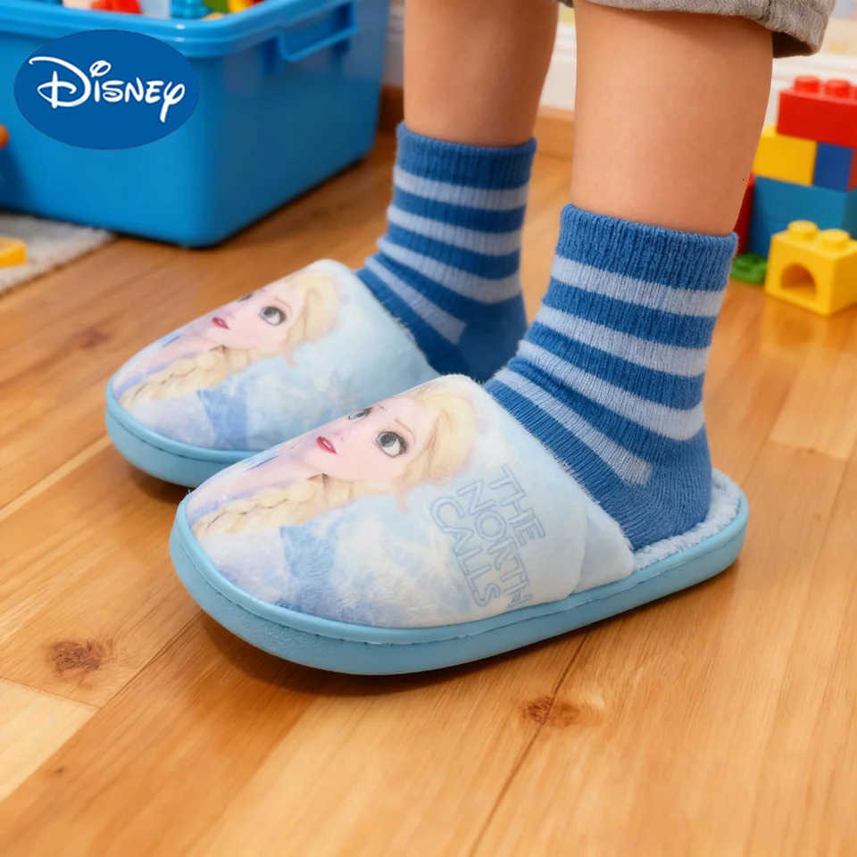 Disney Princess Elsa Winter Childrens Cotton Slippers Girls Parentchild Snow Non Slip Warm Indoor Baby Slippers Size 2439 H2510221