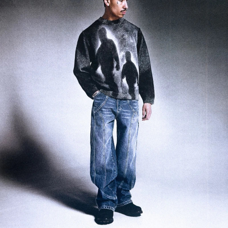 style loose round neck pullover knit sweater Gothic retro street fashion hiphop autumn and winter casual top Y2K clothing 251020