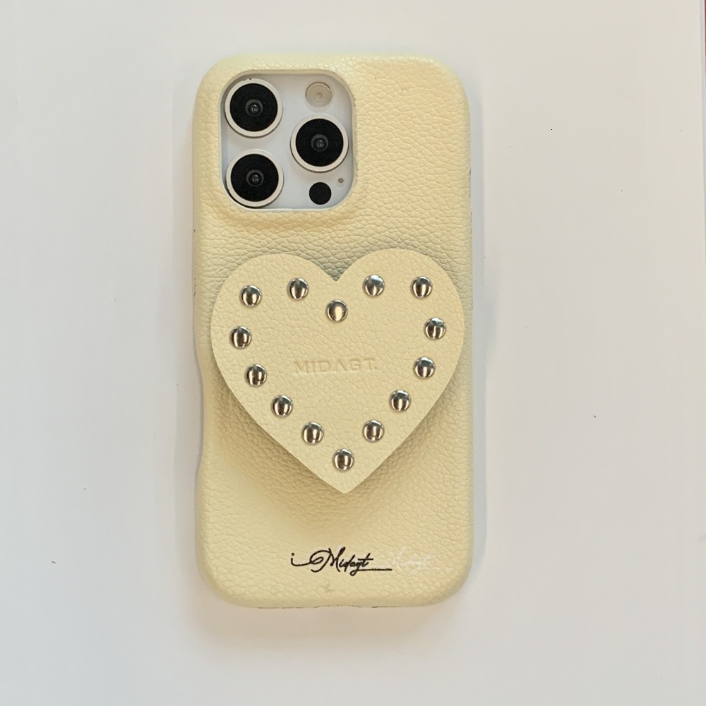 Niche Rivet Heart Stand Phone Case Compatible with iPhone 17 Pro Simple Solid Color iPhone 16/15 Protective Cover