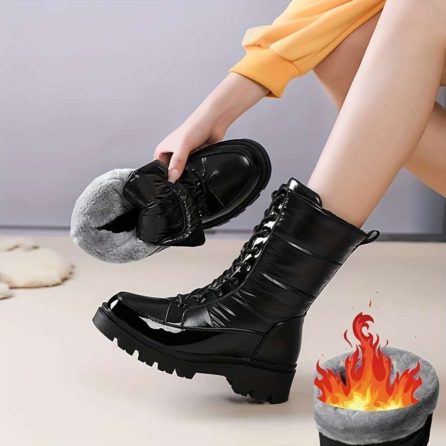 Women's Winter Snow - Non-Slip, Thickened Warm Outdoor Shoes With Lace-Up Design, Black, Perfect For Cold Weather Activities, Snowboarding Boots