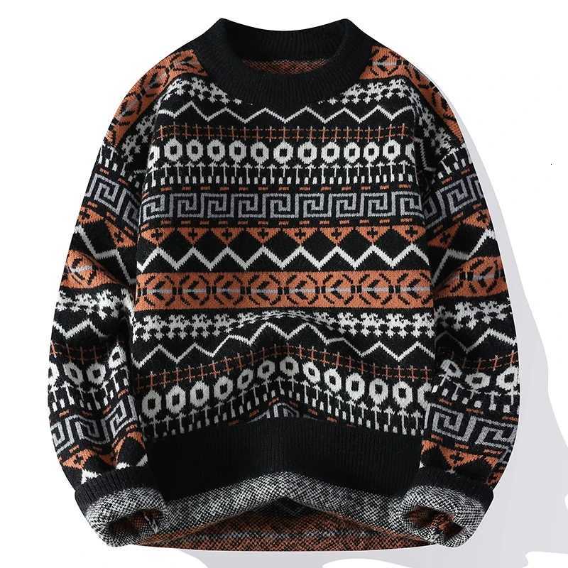 Autumn Winter O Neck Kint Pullovers Men Print Casaul Sweater Loose Knitted Fashion Streetwear Warm Pullover SweatersXJ251022