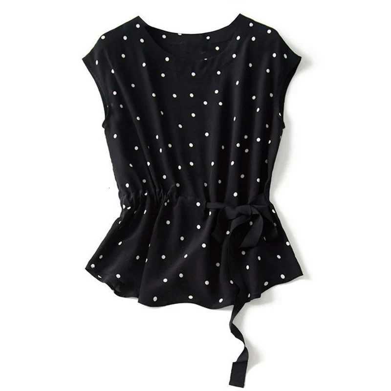 Two Piece Set Polka Dot ONeck Lace Up Short Sleeve Blouses Shirt Elastic High Waist Wide Leg AnkleLength Pants Sets For WomenT251022