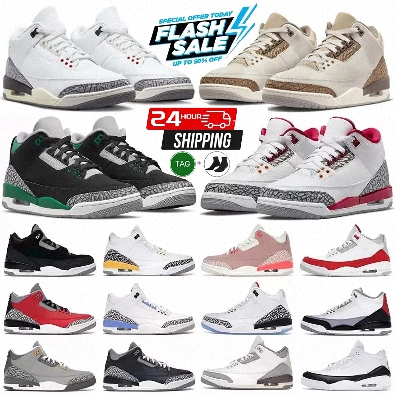 Designer Basketball Shoes 3 Men Women 3s black cement grey white green red lvory fear pack shoe midnight navy Mens Outdoor Trainers Sneakers J7Sm#