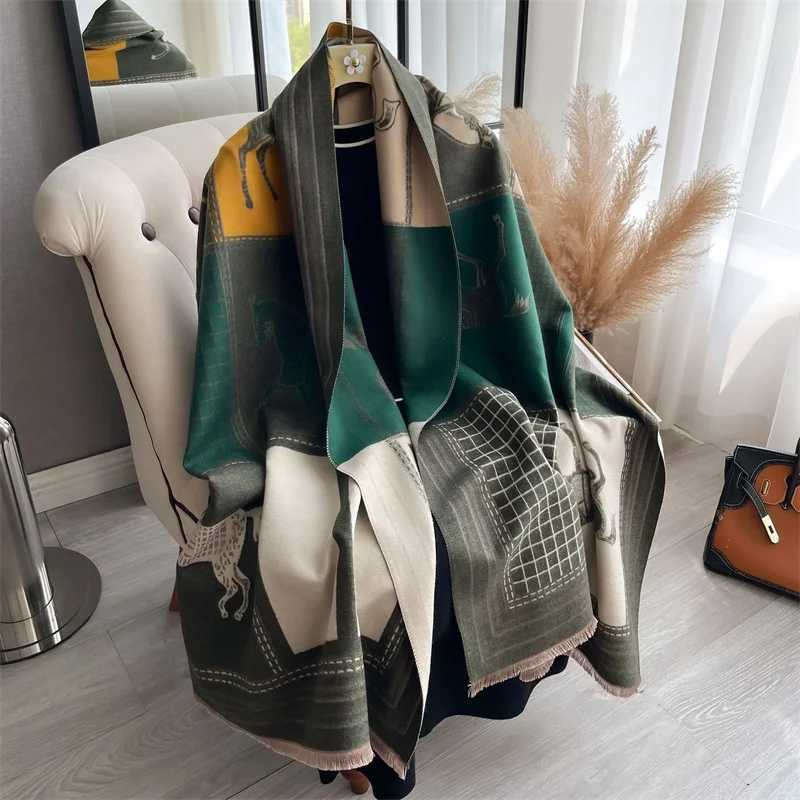 Luxury Scarf Women Winter Cashmere Shawls Wraps Thick Warm Lady Travel Stole Bufanda Hijab Fashion Horse Print 2024 J251118