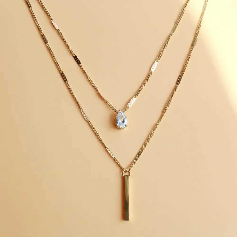 Double Layer Crystal Zircon Pendant Necklace For Women Female Vintage Stainless Steel Choker Chain Neck Wedding Jewelry Gift V251022