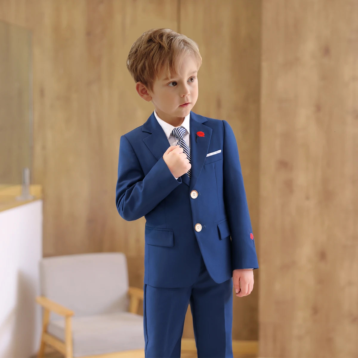 Cute Toddler Solid Suit Set Regular Fit 3 Pieces Blazer Pants Tie Little Handsome Boys Suits Tuxedo For Child 214 Years 251021