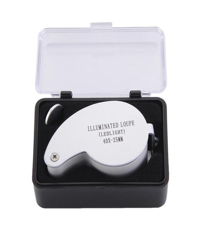 Magnifying Loupe 40X 25mm 40X25mm 40 x 25 Jeweller LED Light Glass Magnifier whole Drop New4499407