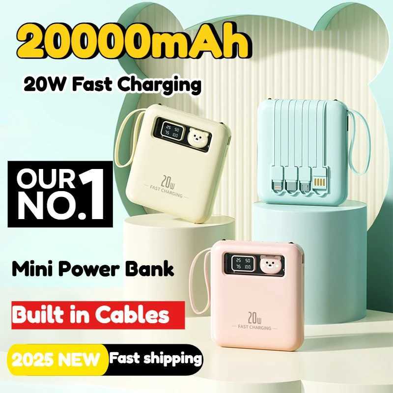 20000mAh Power Bank 20W Built in Cables Fast Charging Mini Powerbank Portable Charger for Iphone External Battery J251114