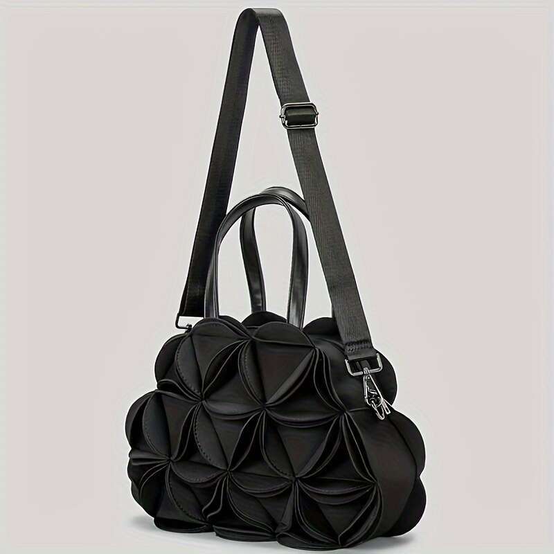 Stylish Teal Black Floral Handbag Women - Trendy Cloud-Pleated Shoulder & Crossbody Bag With Elegant Ing, Perfect For Casual Or Formal Ocns