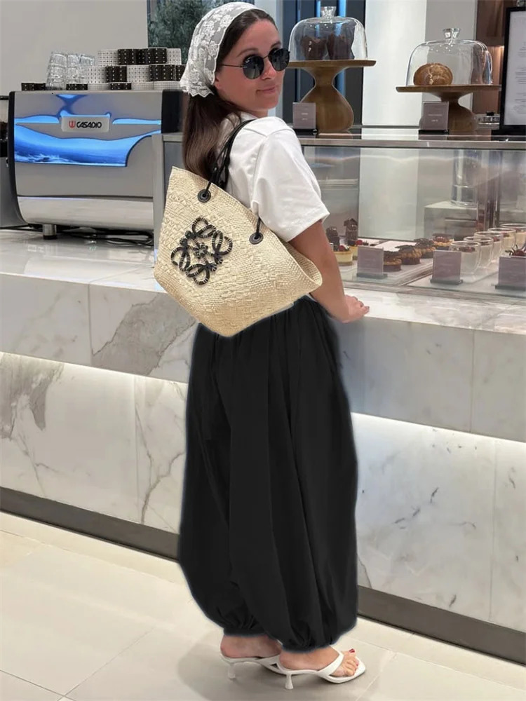 Tossy Summer Fashion Pocket Bloomers Female Trousers Pleated Loose High Waist Patchwork Bandage Streetwear Wide Leg Women Pants 251022