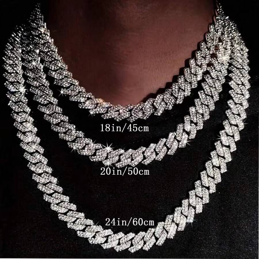 European American 15mm Alloy Full Diamond Cuban Chain Double Row FourSided Hip Hop Link Butterfly Shape Mens Jewelry Necklace