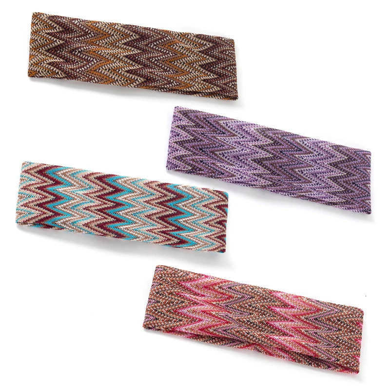 Geebro Bohemia Striped Lady Headband Handmade Outdoor Hairband Fashion Multicolor Hair Accessories For Women Knotted Headdress M251022