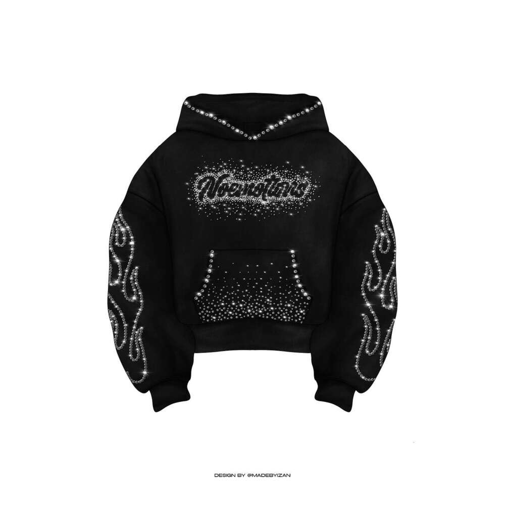 2025 American Ins Personalized Letter Rhinestone Print Couple Matching Street Style Trendy Loose Sweatshirt