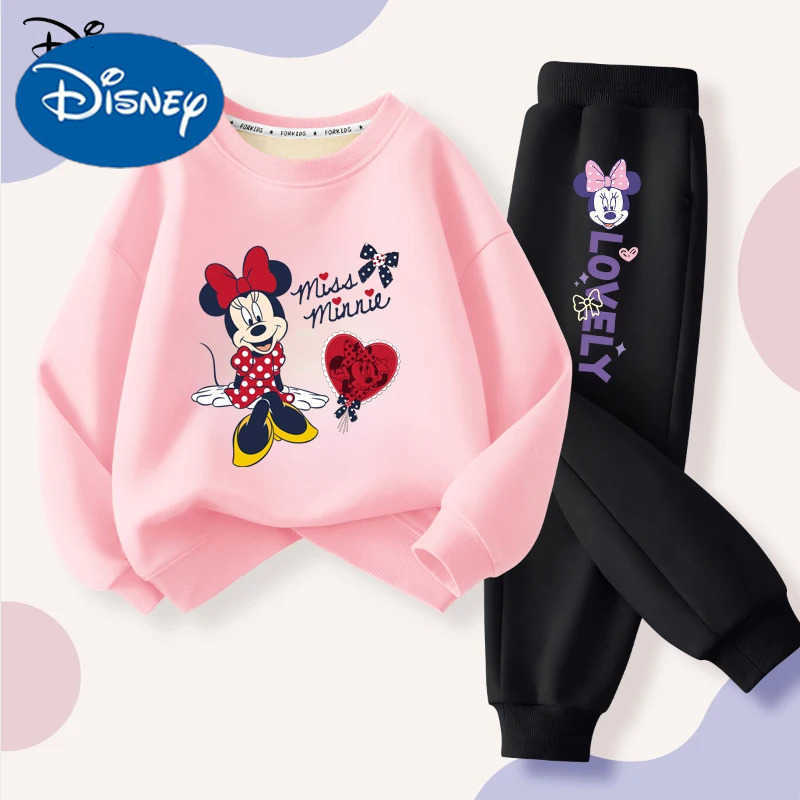 Disney Minnie Printing Baby Girls Clothes Set Autumn Children Sweatshirt Top and Pants Bottom 2 Piece Suit Casual Tracksuit H251022