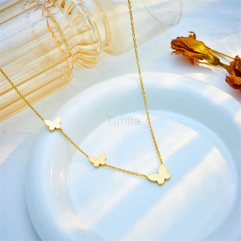 DIEYURO 316L Stainless Steel Butterfly Pendant Necklace For Women Girl New Trend Clavicle Chain Nonfading Jewelry Gifts Collier U251022