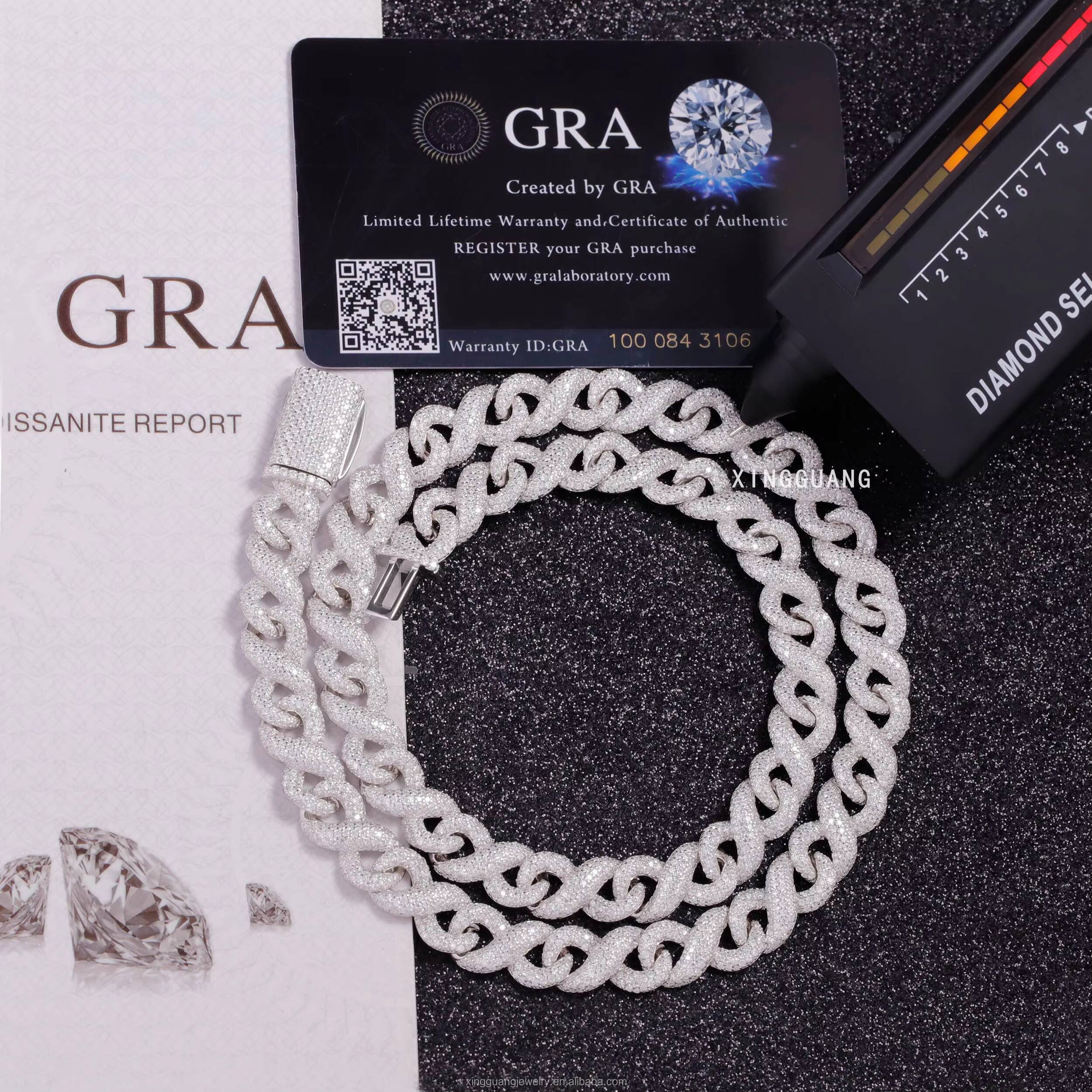 High Quality Hip Hop Jewelry 10mm 13mm 15mm Men Fashion Necklaces 925 Silver Iced Out Moissanite Infinite Cuban Lidynamic Chain