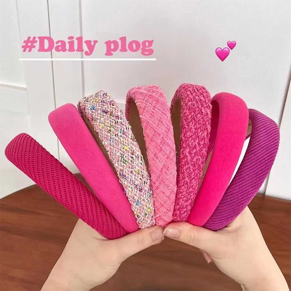 Rose Pink Sponge Headband for Women temperament Knitted Headband Cute Girl Washing Face Hair Band V251022