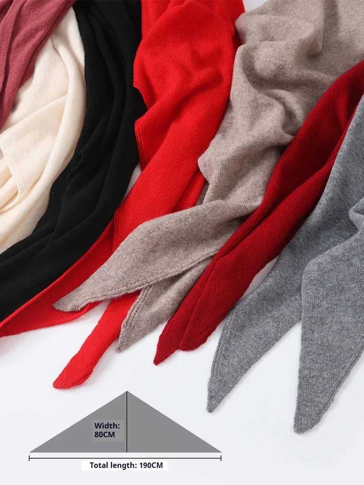 2024 Trend Large Triangle Shawl Scarf 100 Wool Women Knitted Accessories Cape Casual Soft Warm Cappa Cozy Black Gray Red J251129