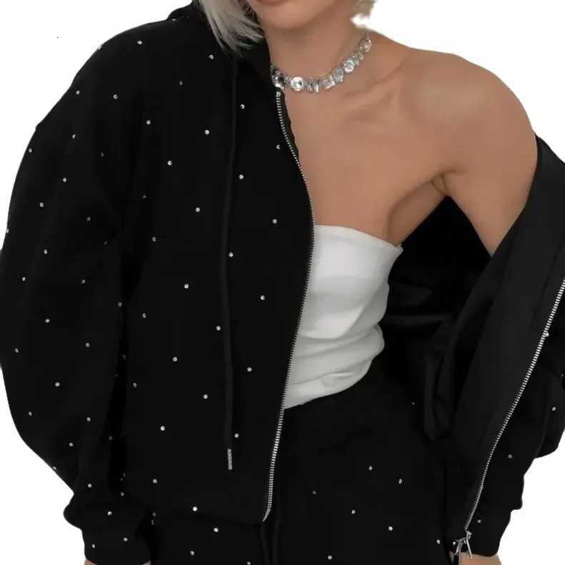 Black Sport Suits for Women Zipper Hoodie And Pants Set Polka Dot 2 Piece Sets Sportswear Casual Outfit Tracksuit for WomenT251022