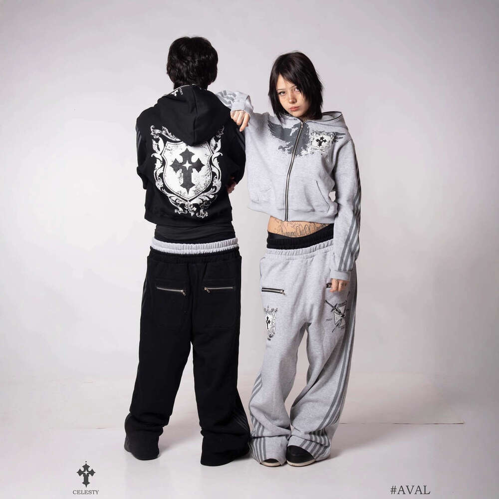 Ins Style Street Fashion Sports Set Couples, Hooded Sweatshirt Loose Casual Sweatpants for Men and Women