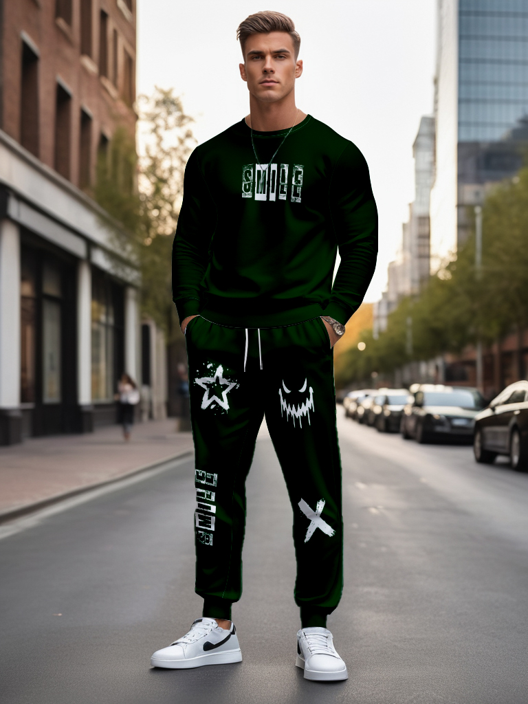 Men's Brown Knitted Cotton Blend Long Sleeve Round Neck Sweatshirt Ankle-Length Casual Outdoor Comfortable T-Shirt - YLWY00196