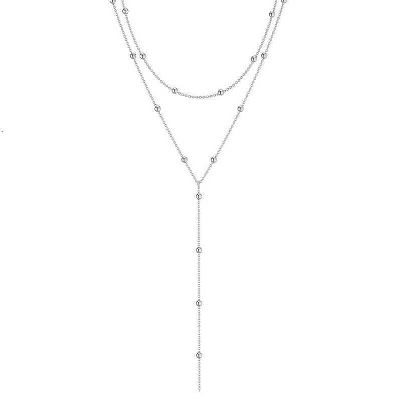 FTCY Simple Double Layered Long Tassel Chain Necklaces for Women Metal Geometric Bead Choker Necklace Womens Jewelry V251022