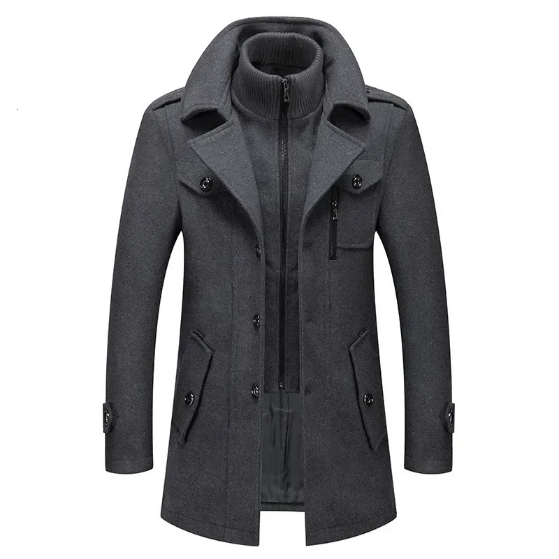 Men Fashion Autumn Winter Wool Trench Coats Middle Long Jacket Male Double Collar Zipper Coat Windbreak Woolen Overcoat 251015