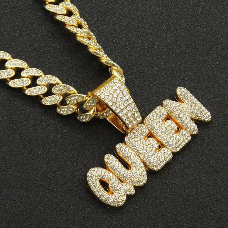 Fashion 18k Gold Plated Hip Hop Jewelry Mens Iced Out Customized Trend Design Letter Alphabet Cuban Lidynamic Chain Pendant Necklace