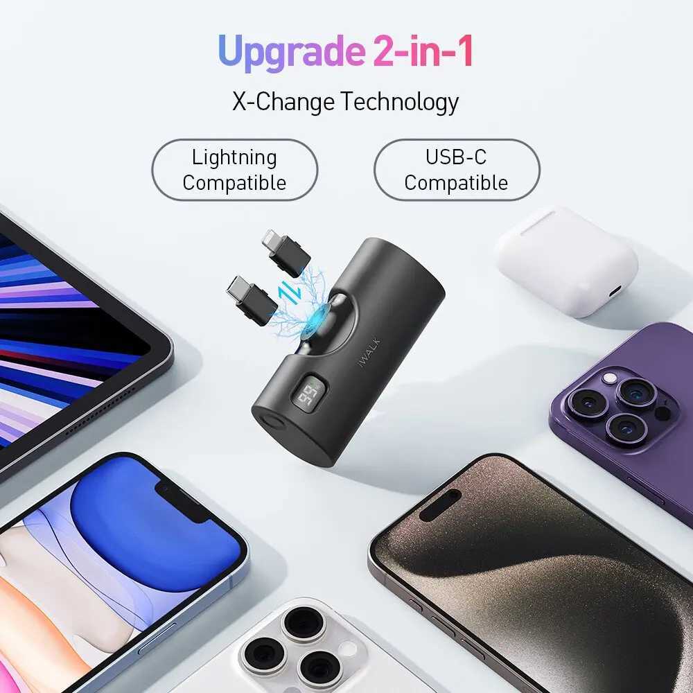 IWALK portable interchangeable connector capsule mobile power bank fast charging 5000mAh suitable for iPhone Lightning J251114