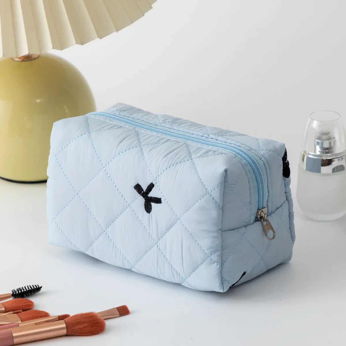 Fashion Bow Floral Makeup Bag Large Capacity Portable Cosmetic Storage Bag Cotton Makeup Wash Bag Cosmetic Organizer PouchW251021